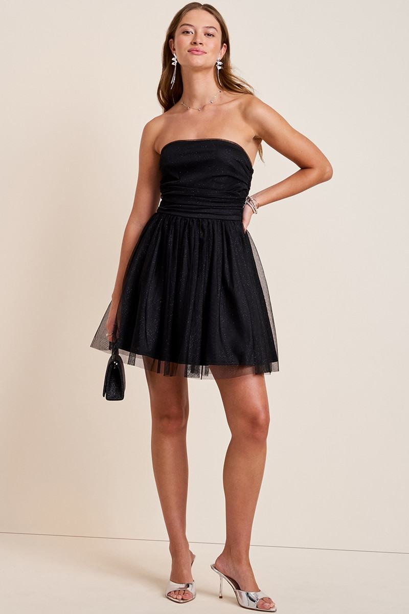 Dora Strapless Glitter Mini Dress
