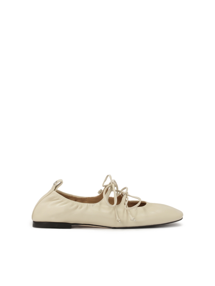 Tiered off white soft leather ballerinas