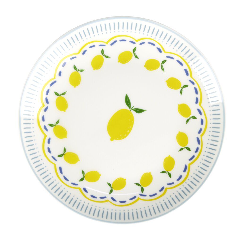 Assiette plate ronde x4 porcelaine motif agrume Ø15cm (2 modèles)