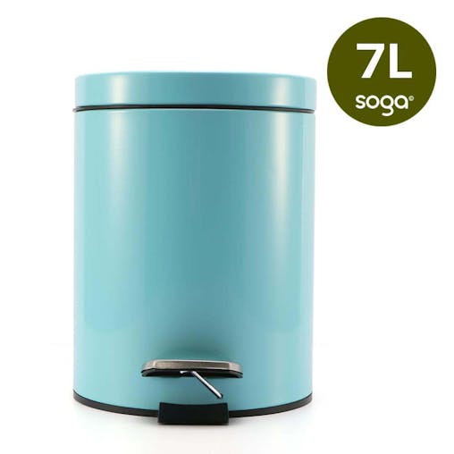 SOGA 7L Modern Foot Pedal Trash Bin Waste Kitchen Bathroom Stainless Steel Round Blue