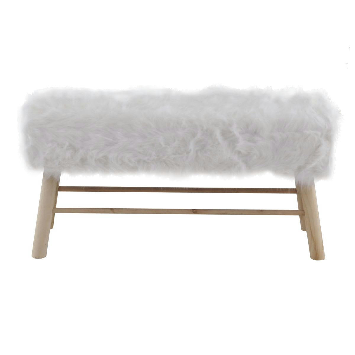 LASCO - Banc 2 places fourrure synthétique blanche et hévéa