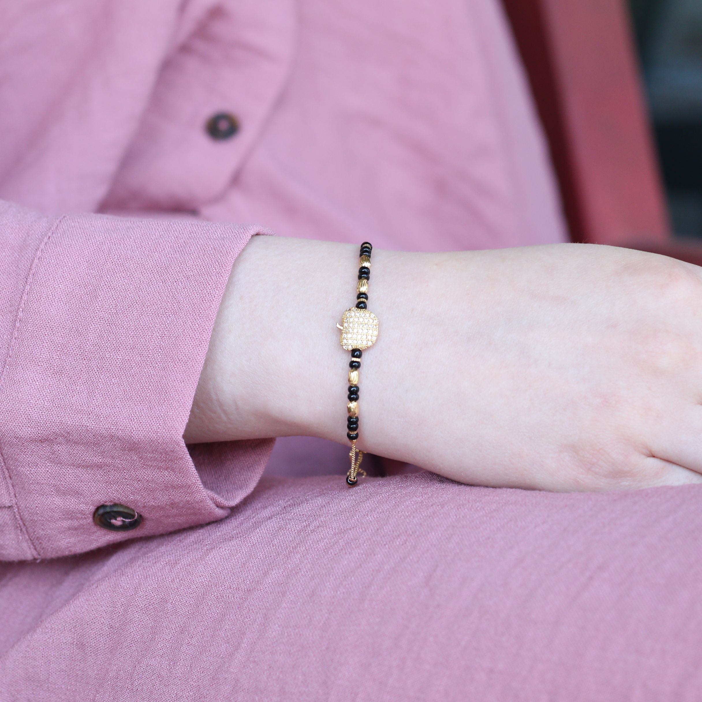 The Colourful Aura 18k Gold plated Black Bead Nazar Charm bracelet