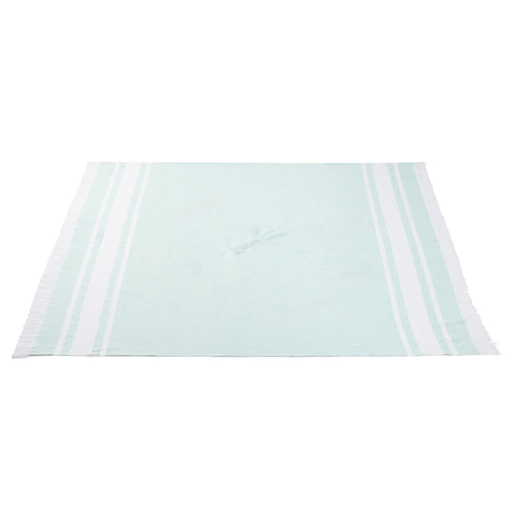 Fouta 2 personnes 190x190cm avec trou pour parasol bleu et blanc