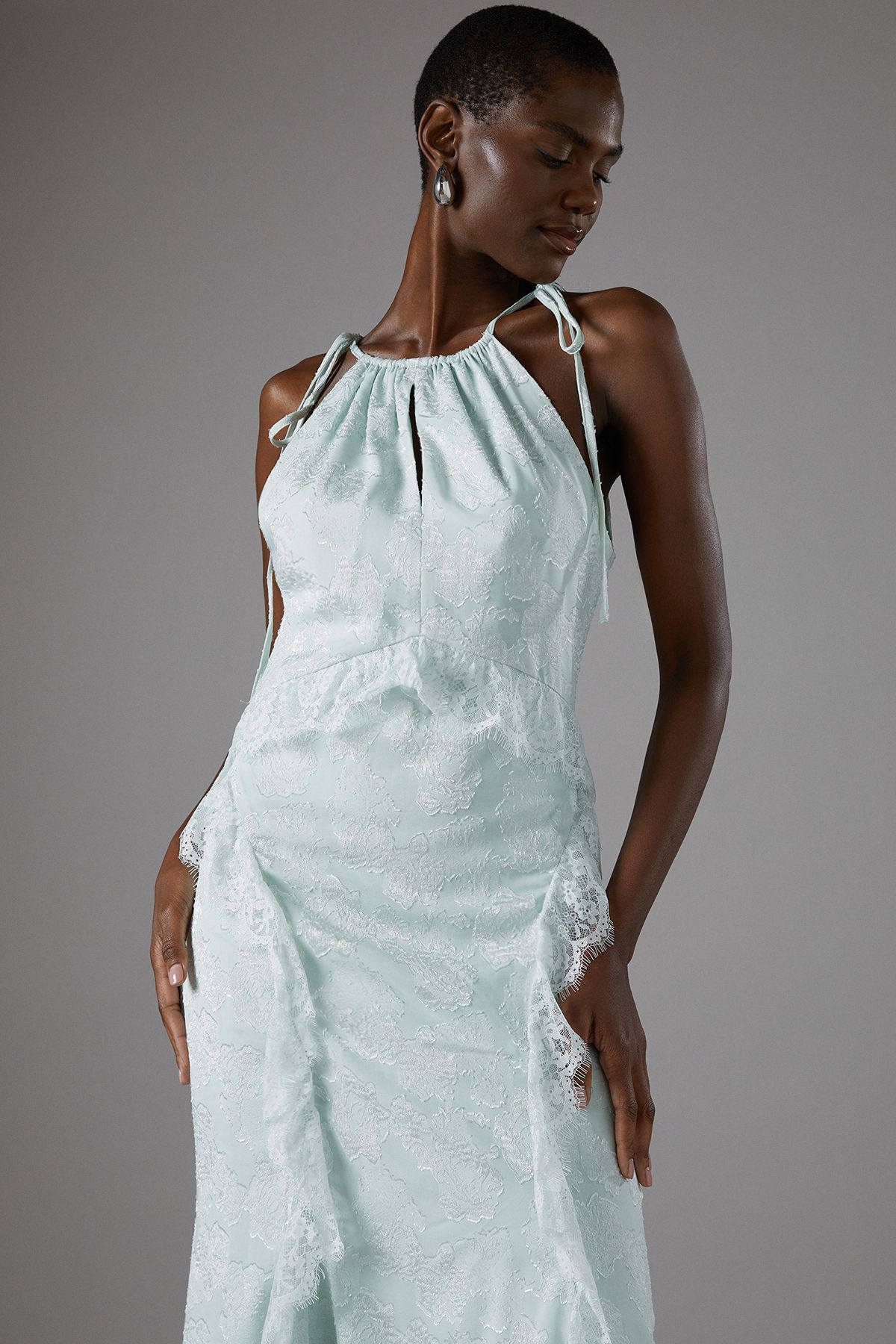 Coast Jacquard Halter Neck Sleeveless Frill Maxi Holiday Dress