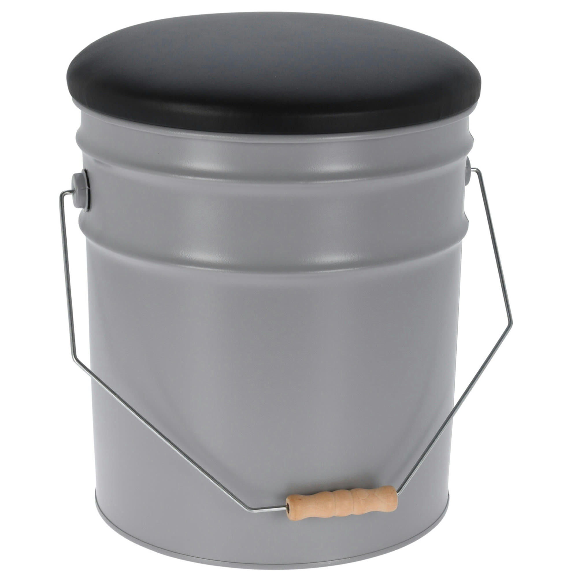 - Pouf bidon métal gris avec stockage 31x31x34cm