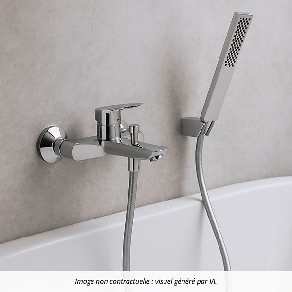 Pack mitigeur bain douche mécanique HANSGROHE Logis   Flexible Designflex   Pommeau HANSGROHE Pulsify E 100 EcoSmart chromé