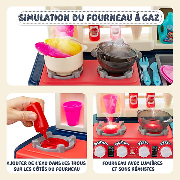 Ensemble de Jeu de Cuisine pour Tout-Petits avec évier, avec Panneau de Boutons Multifonctions, pour Enfants à Partir de 3 Ans