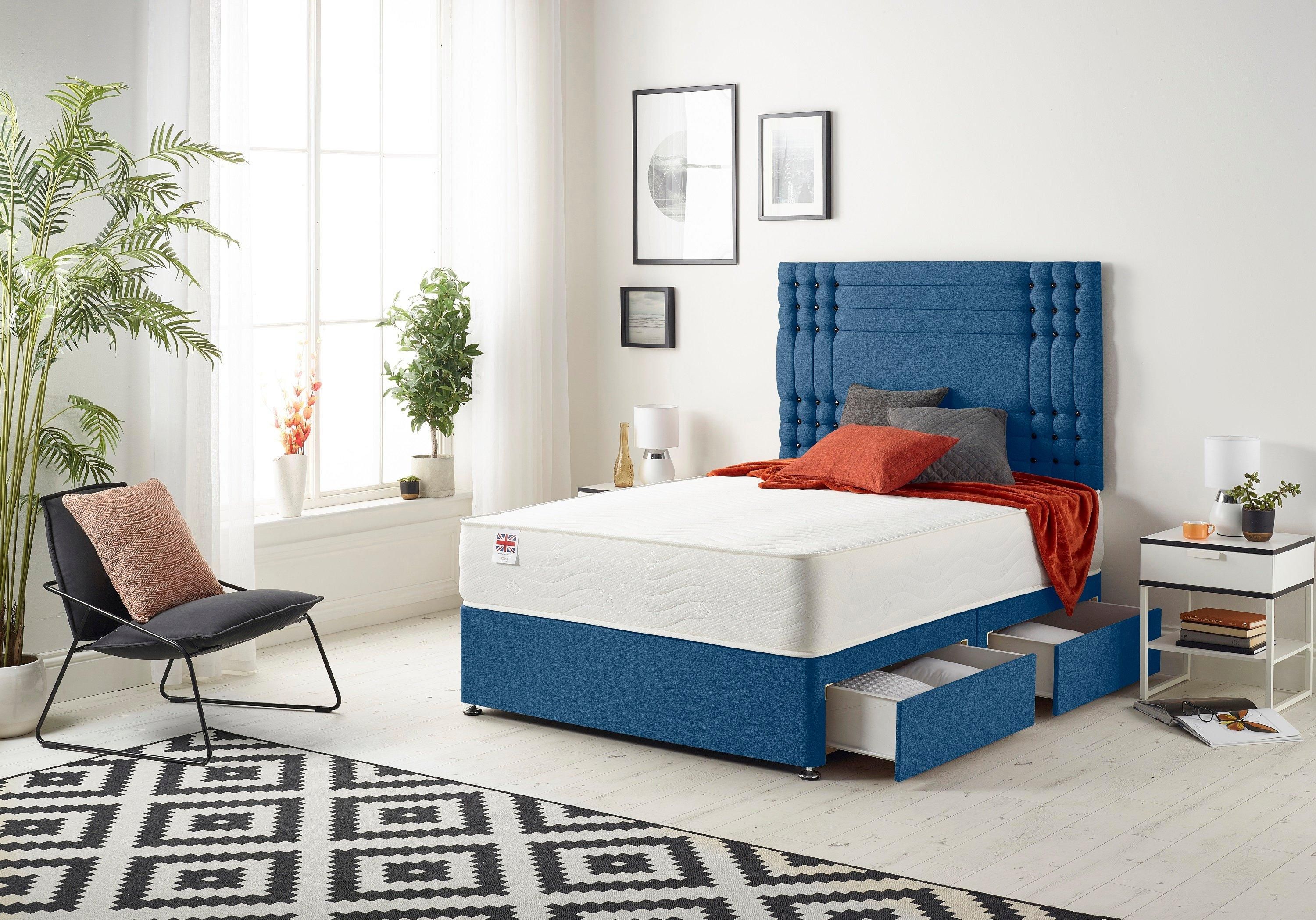 Somnior Flexby Sprung Memory Foam 2 Drawer Divan Bed with Upholstered Headboard Plush Velvet