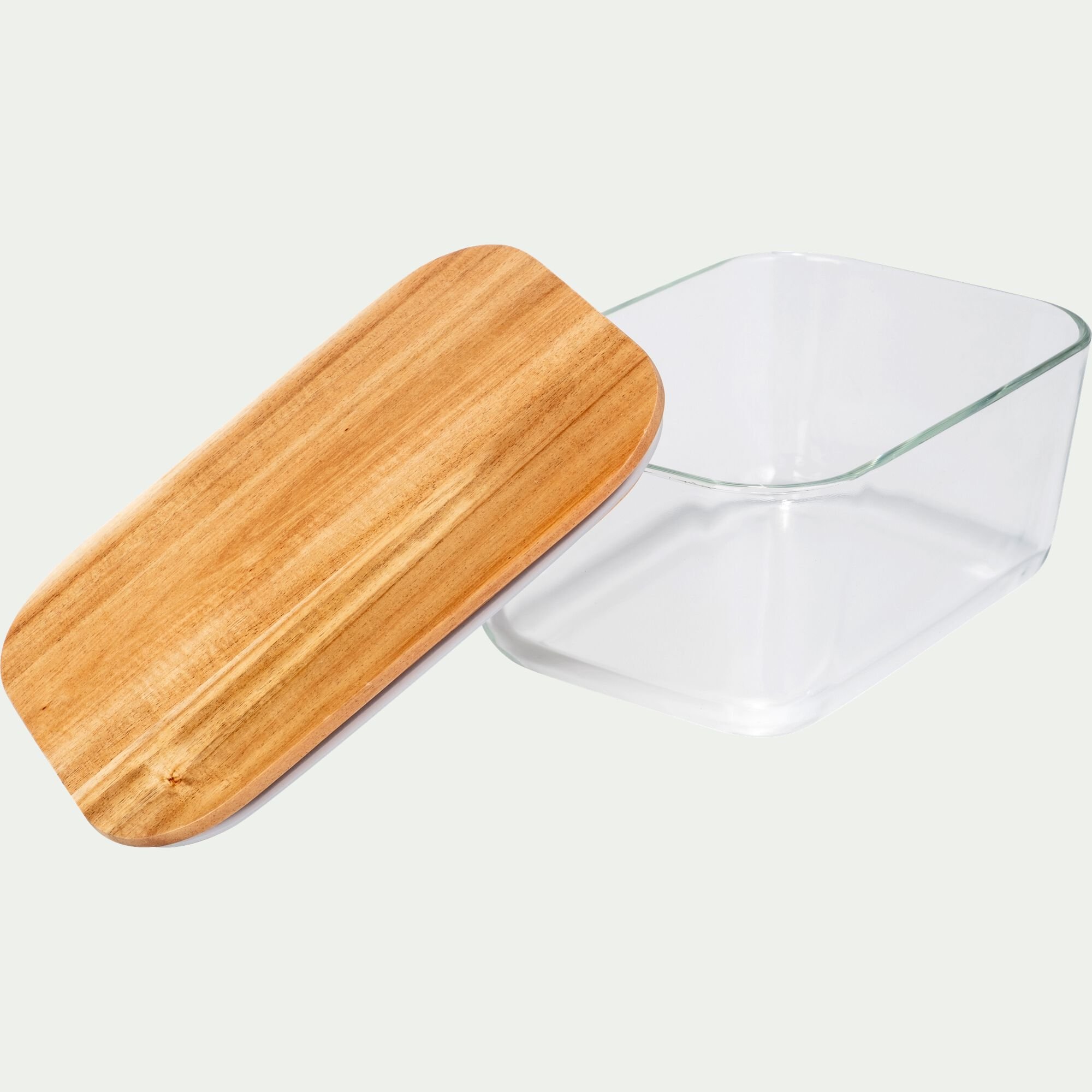 SAPAN - Boîte rectangulaire en verre couvercle en bois H9cm
