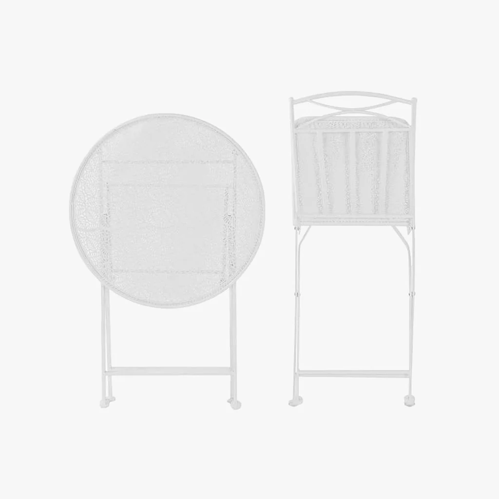 Conjunto de mesa e duas cadeiras em metal com folhas branco REVIVAL