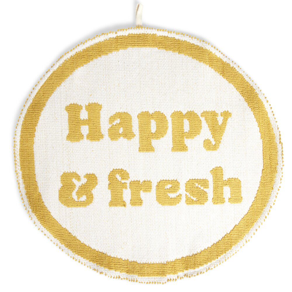 Tapis de bain Happy & Fresh rond Ø70cm coton jaune et blanc