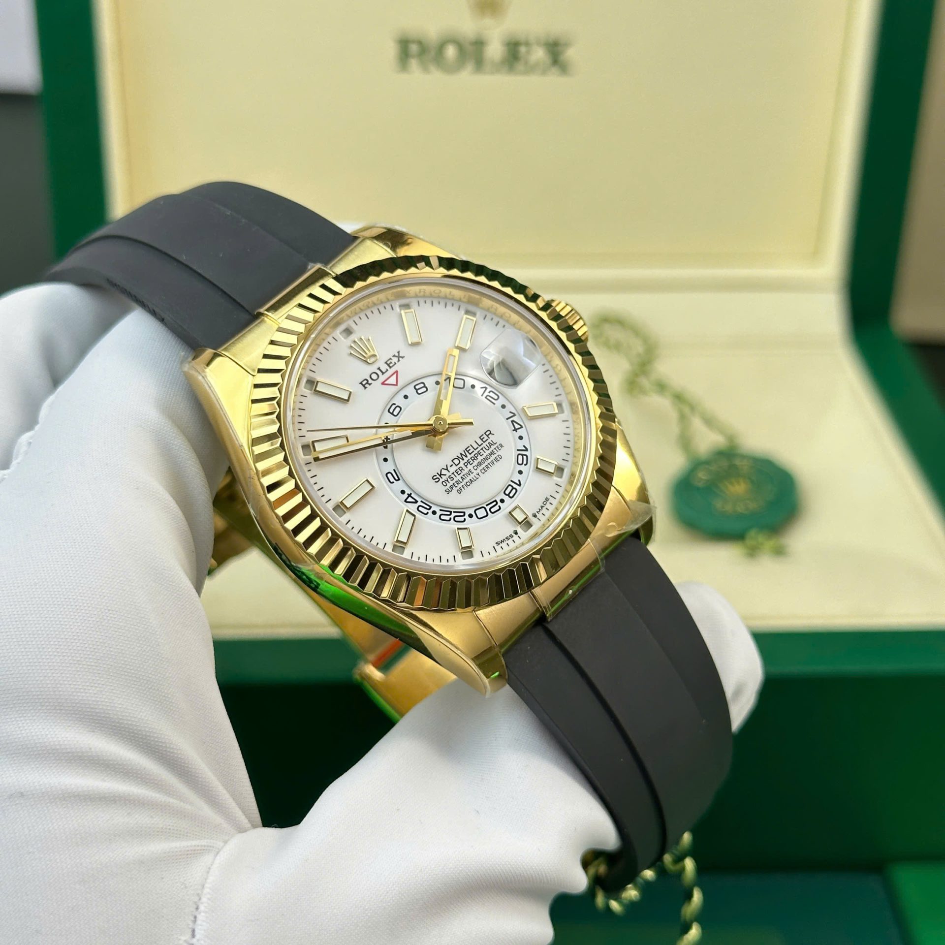 Rolex Sky-Dweller YG Plated White Dial 42mm Oysterflex Super Clone