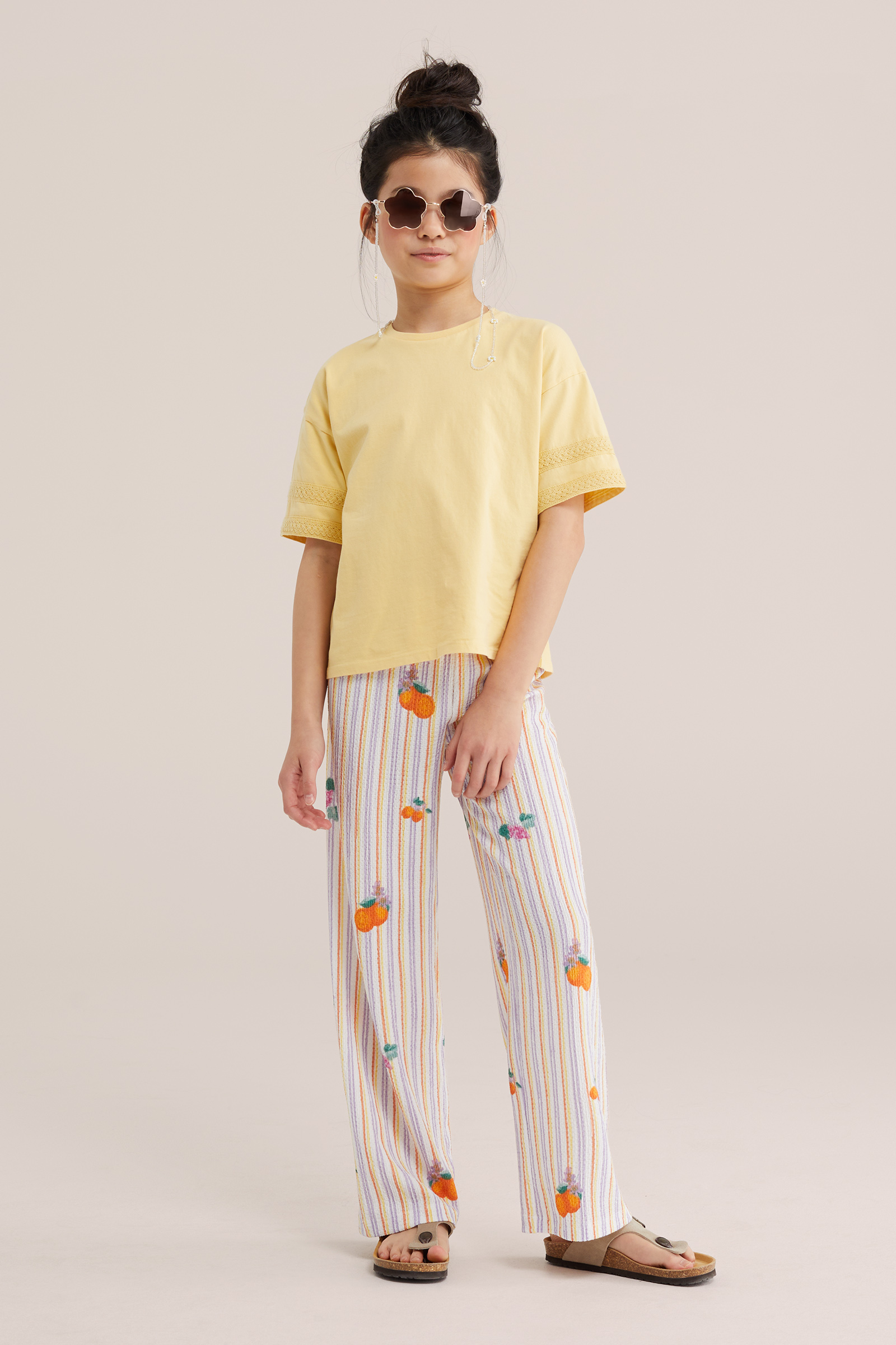 Meisjes wide leg broek met streep