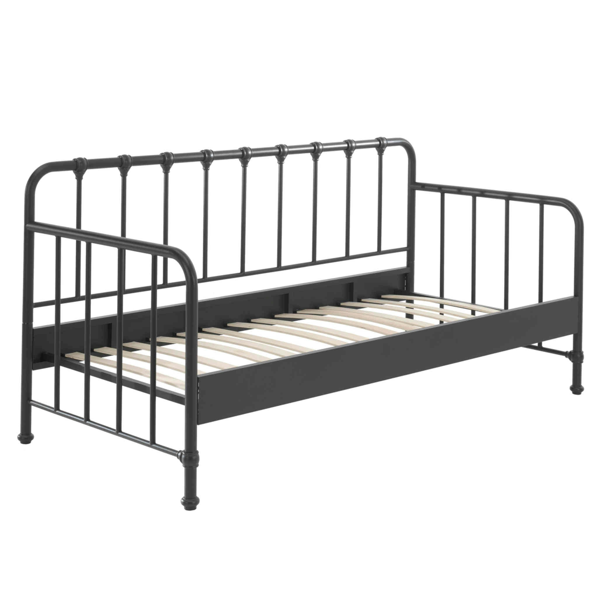 - Lit enfant banquette à barreaux en métal noir 90x200