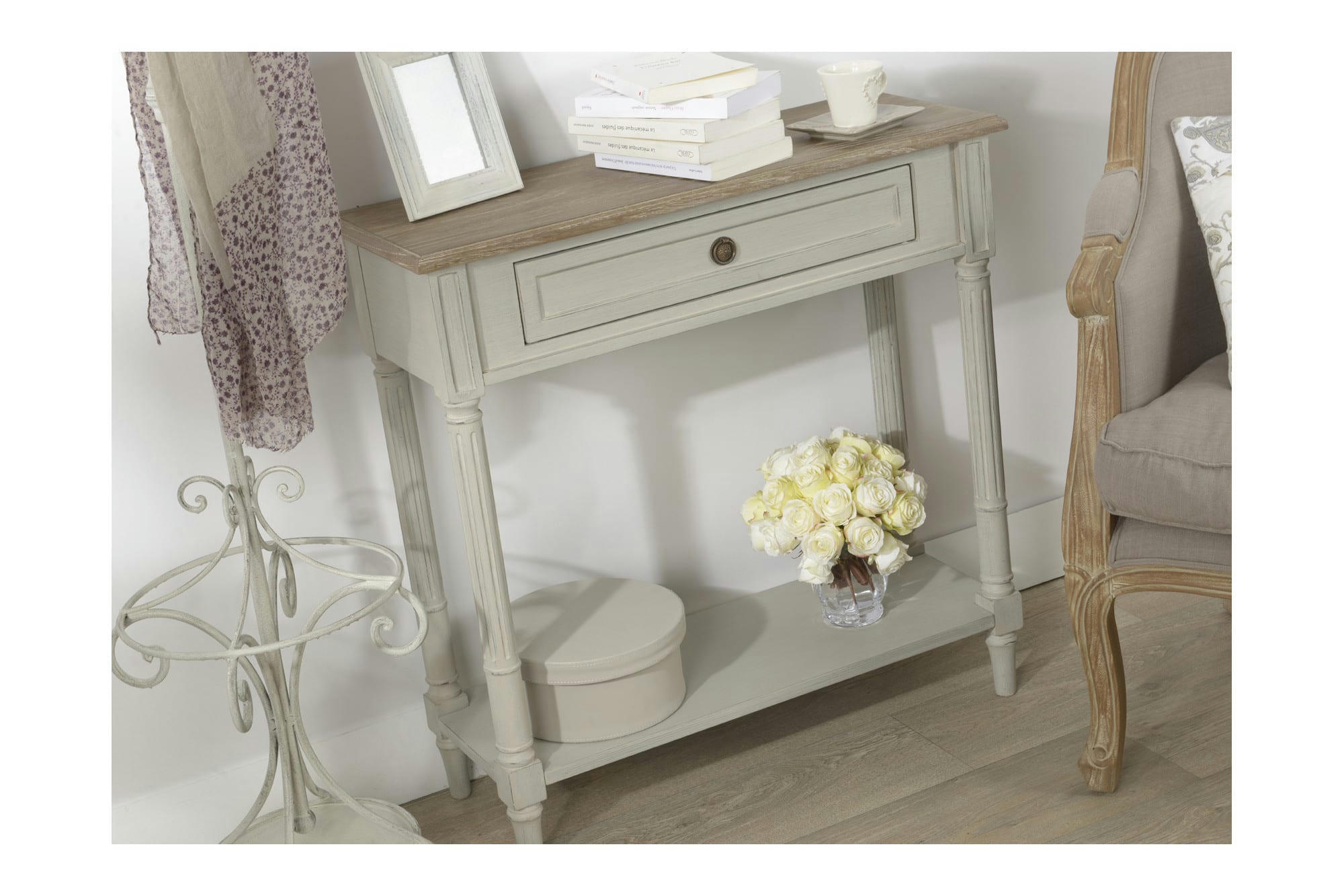EDWARD - Console en bois 1 tiroir 1 tablette L80