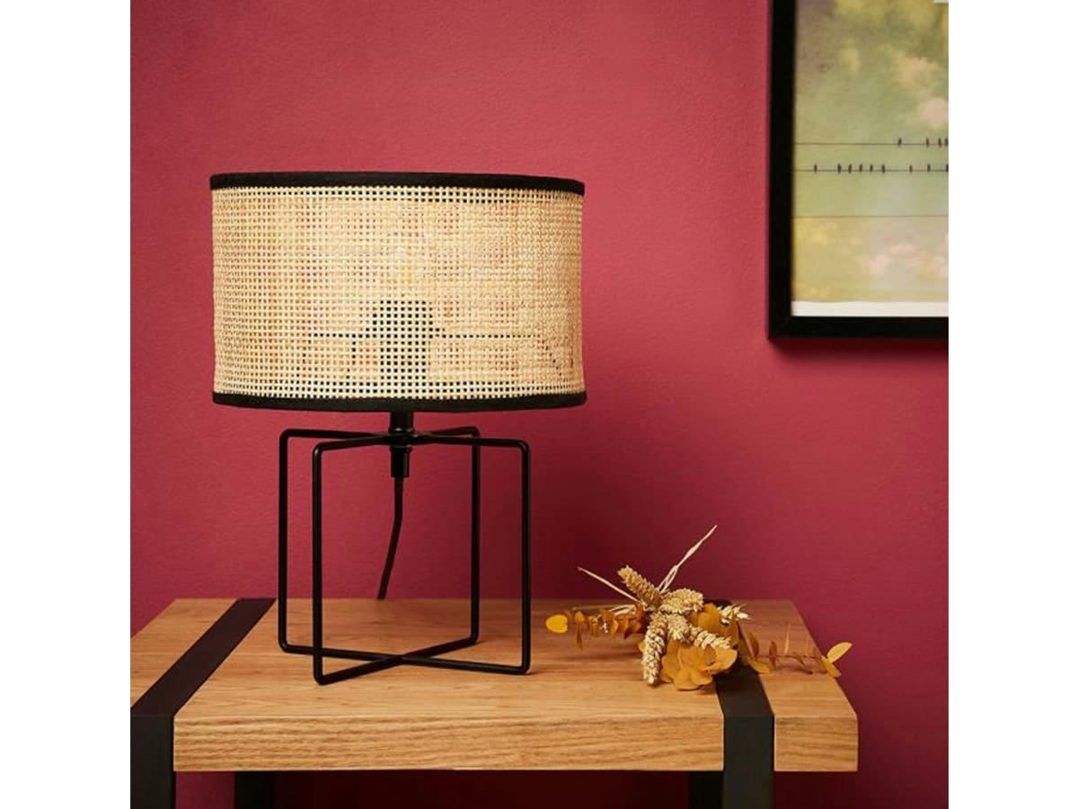 YUCA - Lampe métal rotin noir