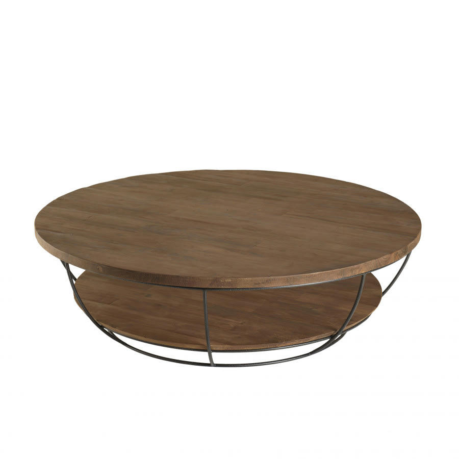 ALIDA - Table basse coque 2 plateaux en teck recyclé métal noir D120