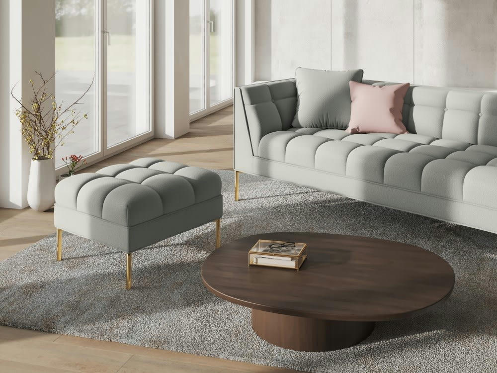 KAROO - Pouf tissu structuré gris clair