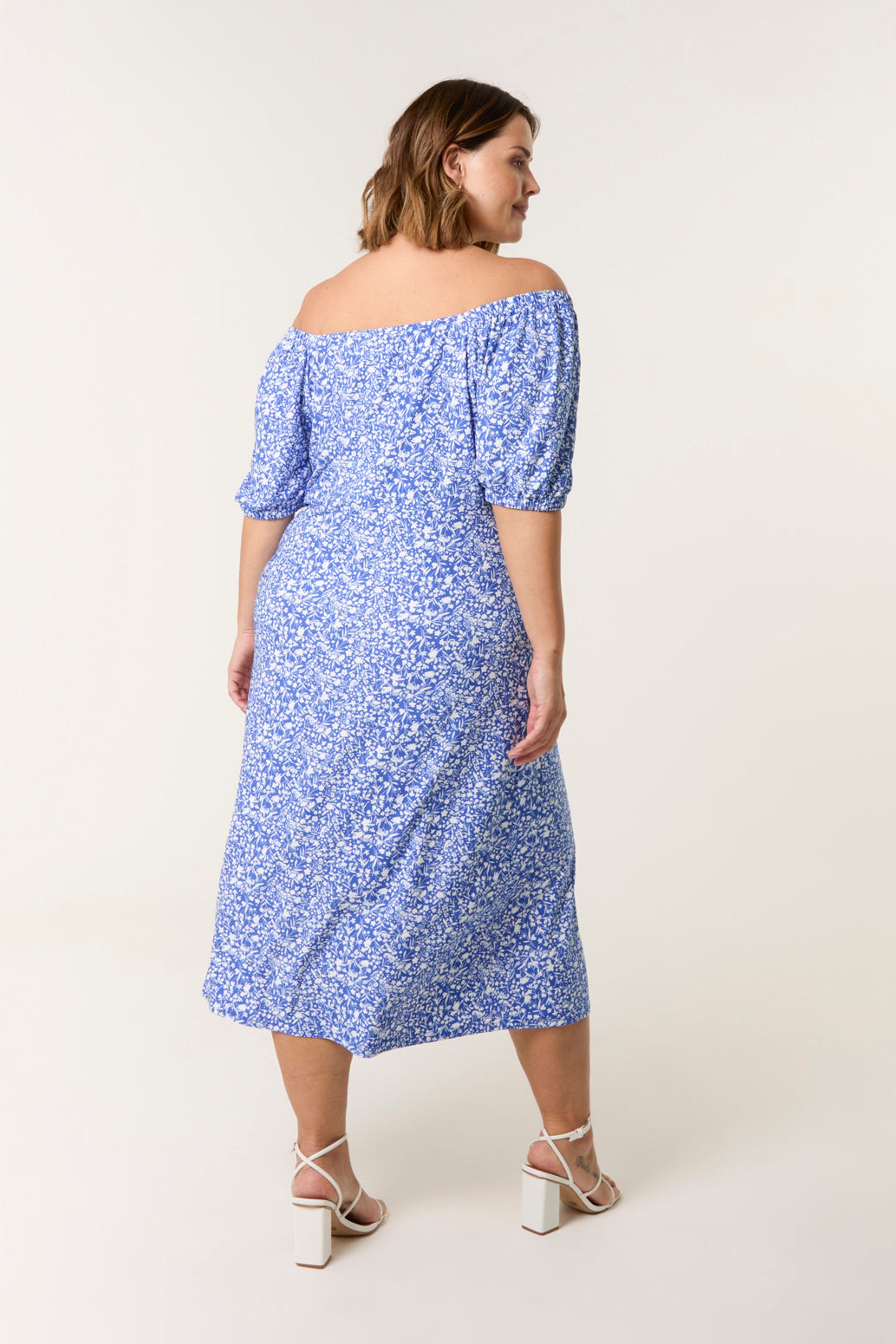 Blue Vanilla Bright Blue Curve Milkmaid Stretch Crepe Midi Dress