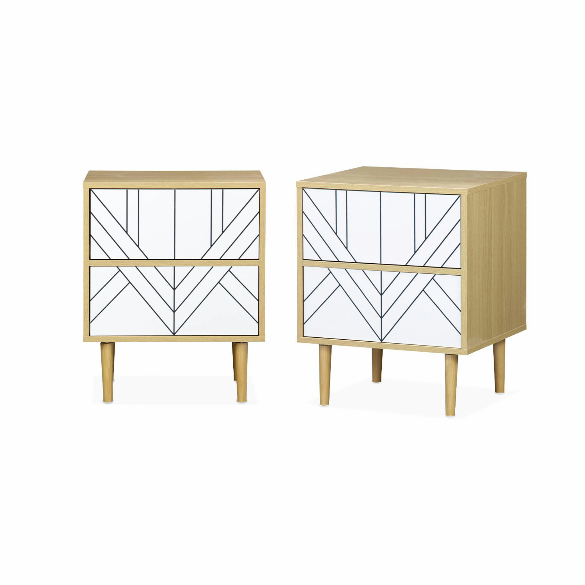 MIKA - Lot de 2 tables de chevet décor et bois blanc