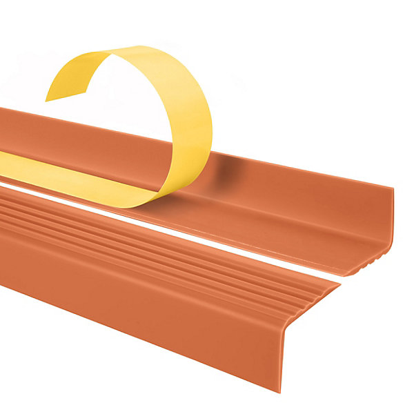 5x Nez de marche PVC antidérapant 40x25 mm QUEST, profil autocollant avec rainures, 100 cm, brique