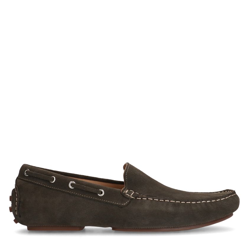 Manfield Groene suède loafers