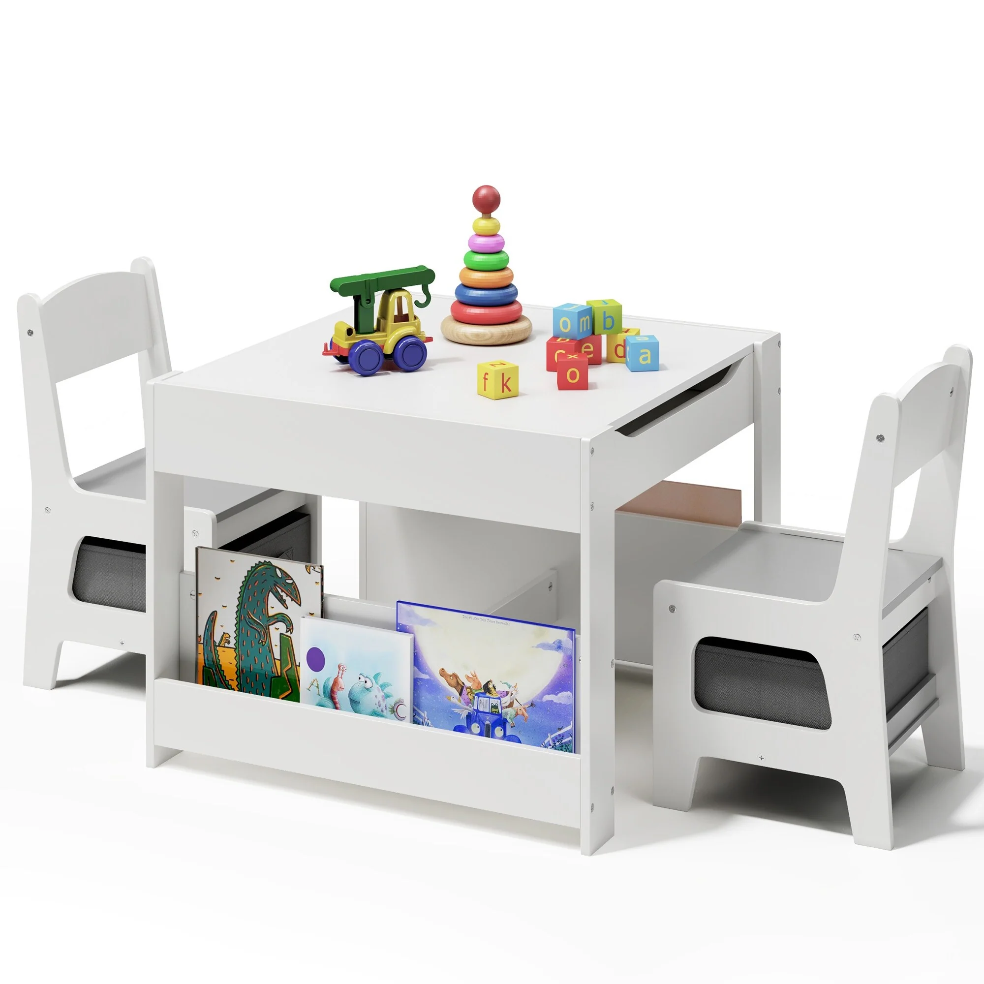 4 in 1 Kids Activity Table and Chair Set with Removable Tabletop Storage, Toddler Craft Table and Chairs