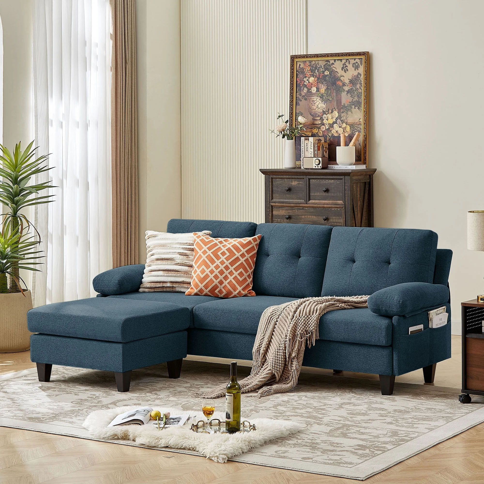 86.22 L Shaped Sectional Sofa with Side Storage Pockets