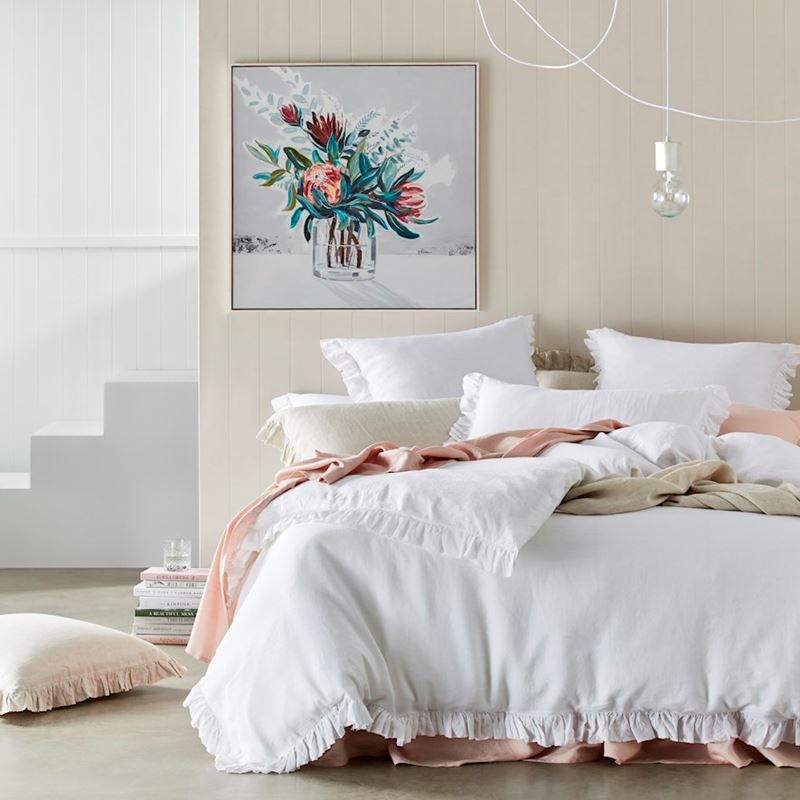 Vintage Washed Linen White Ruffle Pillowcase