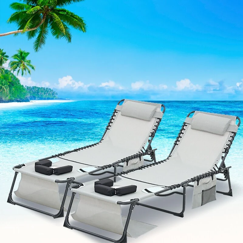2 Pcs Foldable Tanning Chair with Face& Arm Holes, Face Down Chaise Lounge Sunbathing Chair 5-Position Adjustable