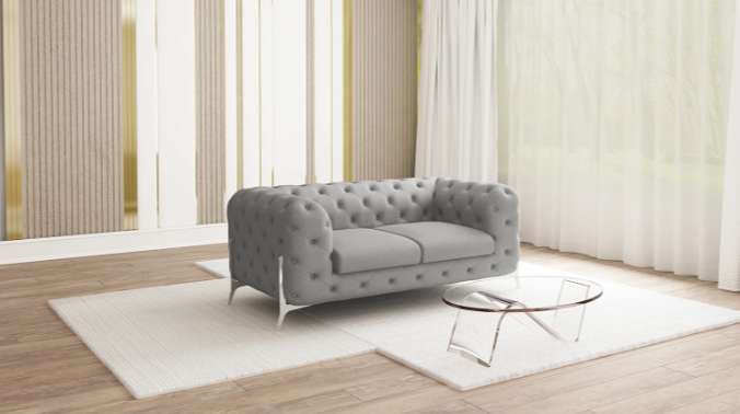 Ropez Chelsea Bis sofa 2 pikowana szara nogi srebrne