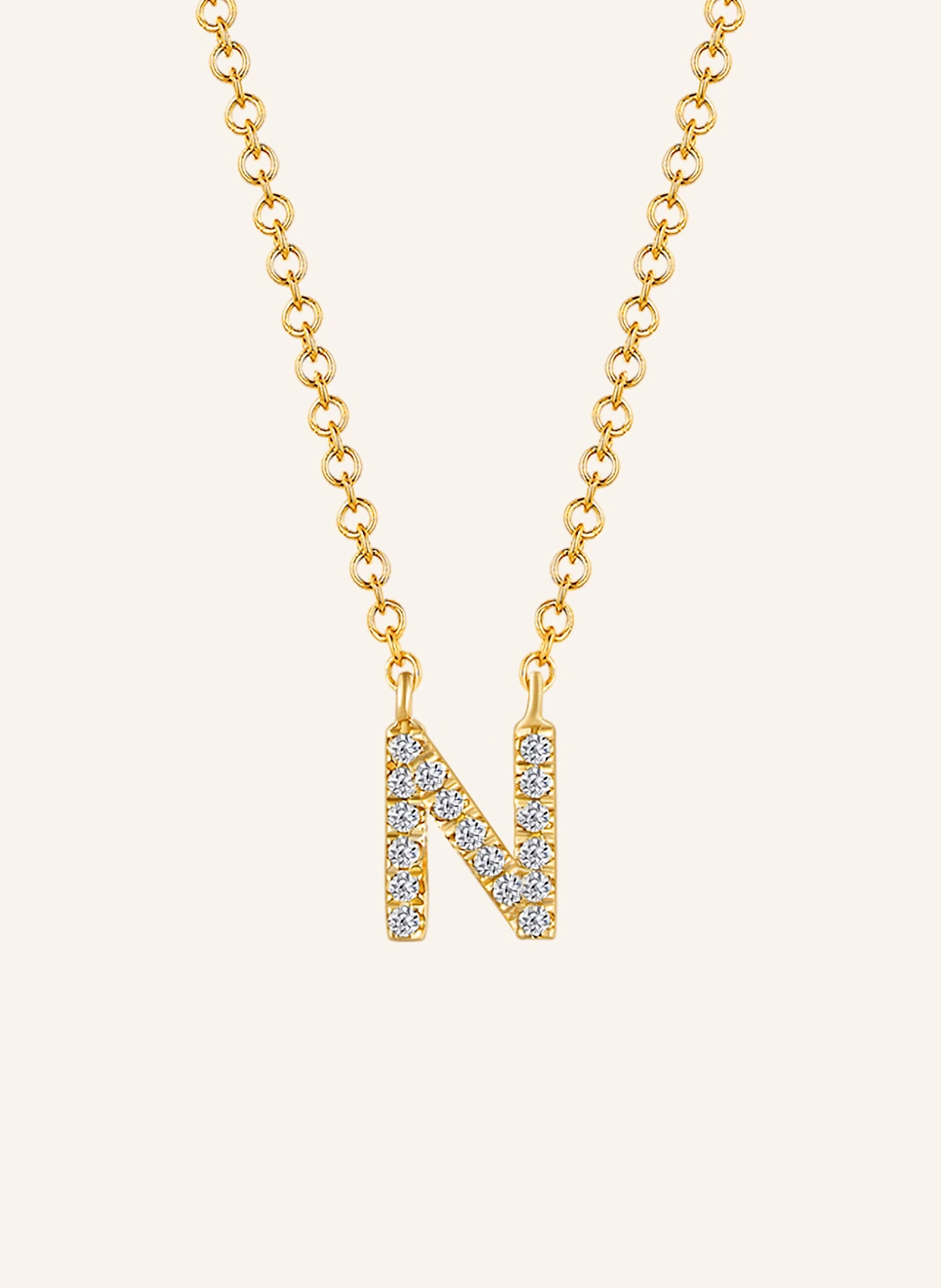 Leaf INITIALIEN Halskette „N“ aus 14 Karat Gelbgold mit Diamanten