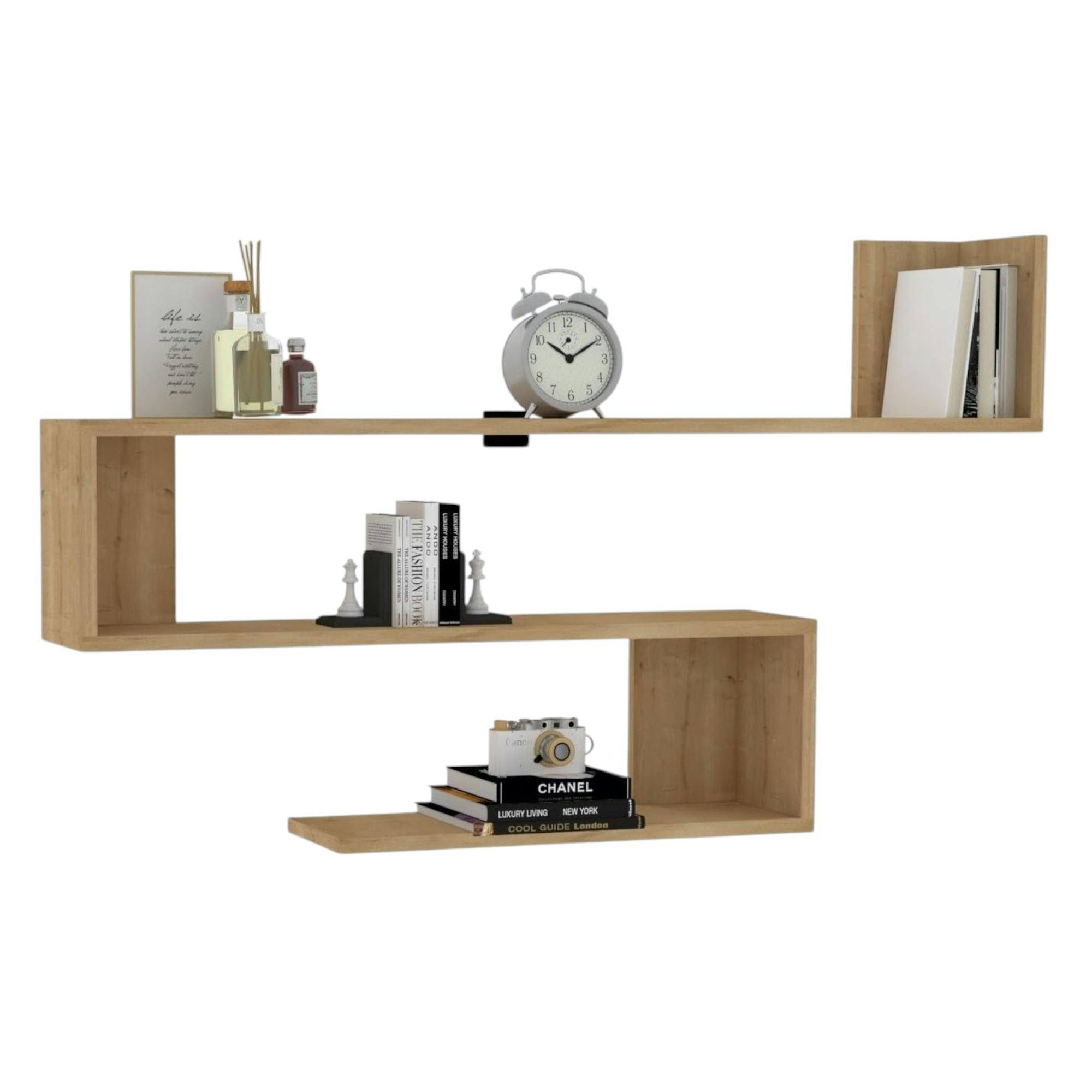 Étagère murale design effet bois clair en zigzag MARFA