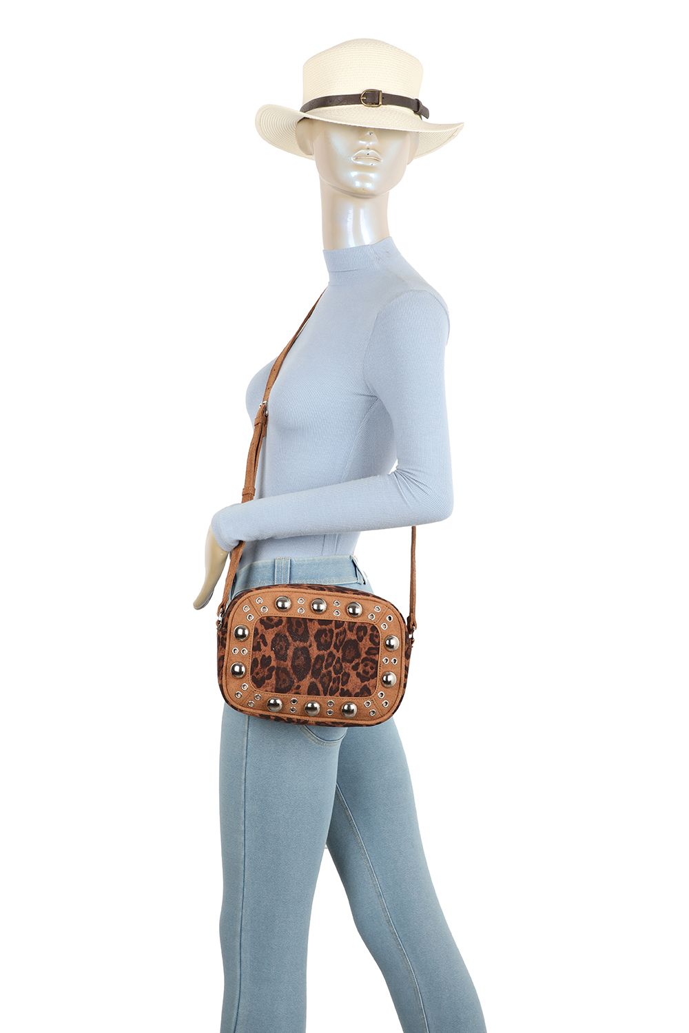 Fontanella Fashion Leopard Patterned Luxe Soft Suede Leather Crossbody Bag