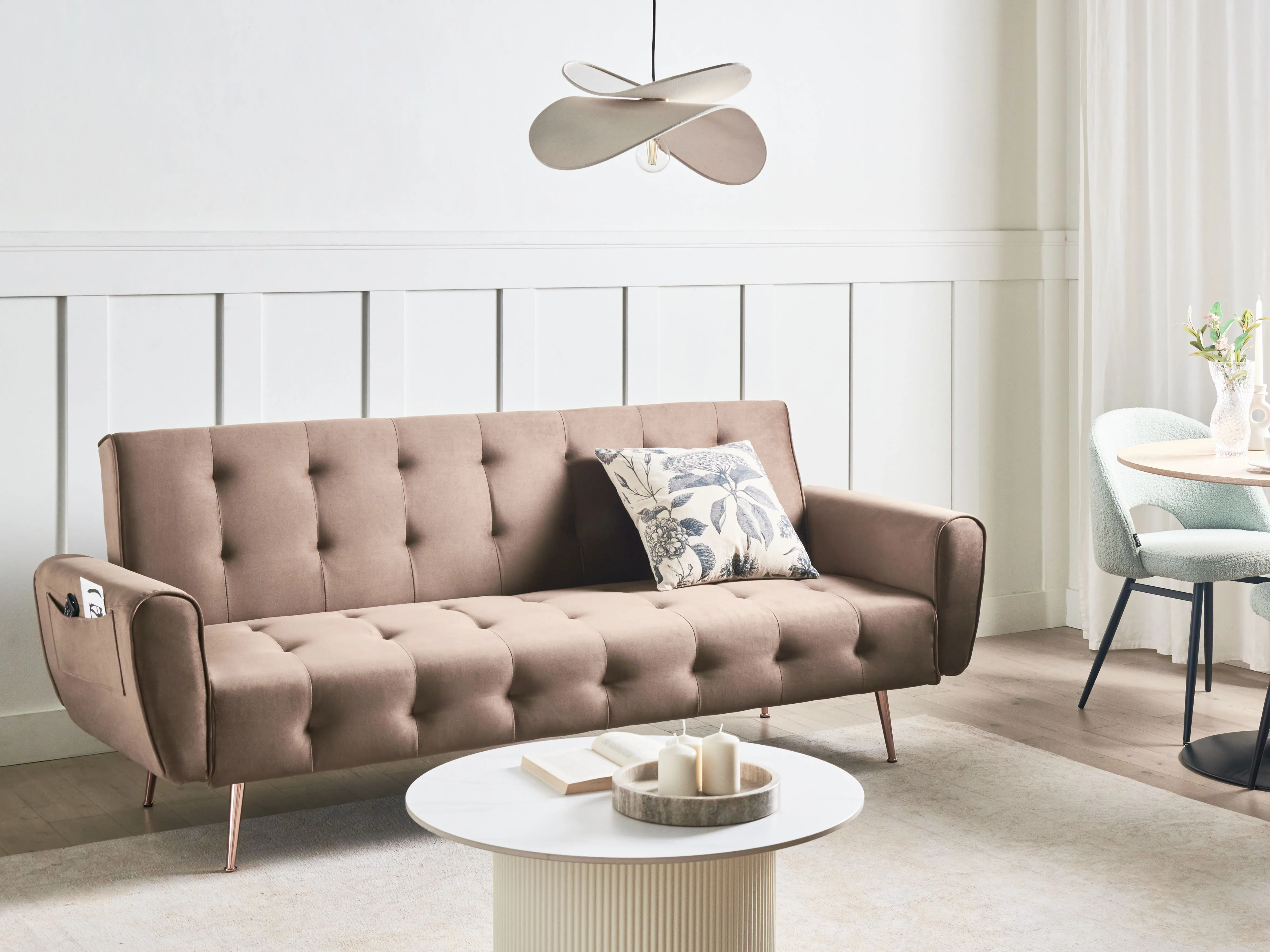 Sofa Bed 3 Seater SELNES Velvet Brown