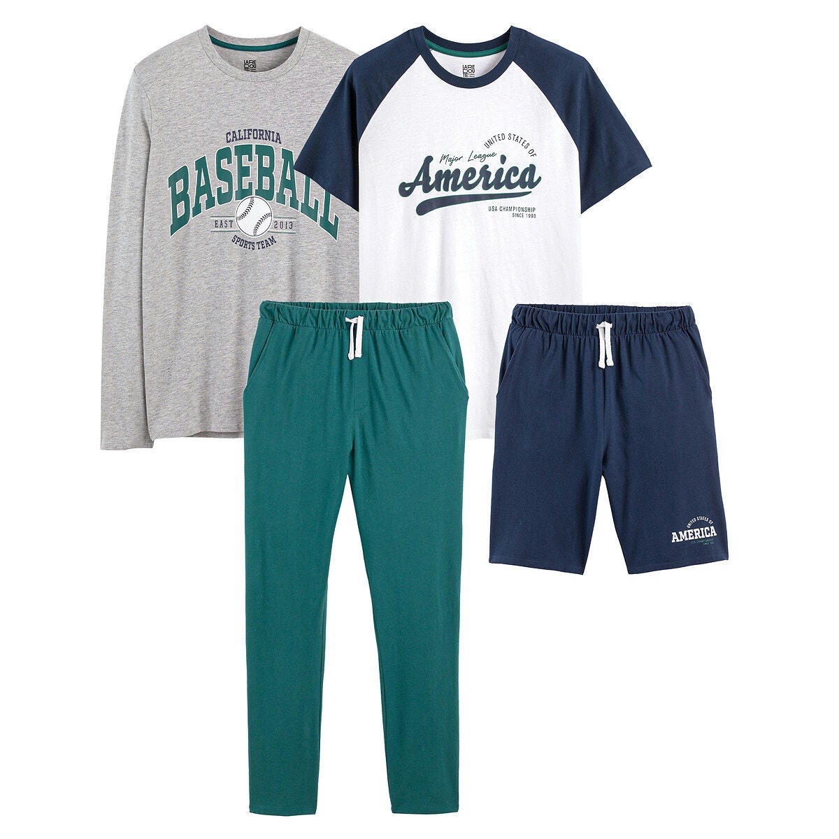 Lot pyjama et pyjashort en coton, esprit campus