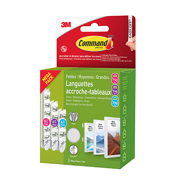 Languettes accroche-tableaux 3M Command - 36 pièces