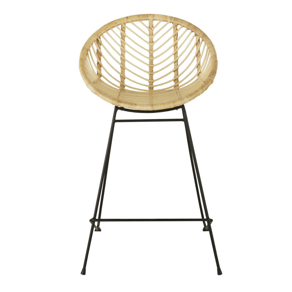 Anoki - Chaise pour îlot central ronde en rotin et métal noir H69