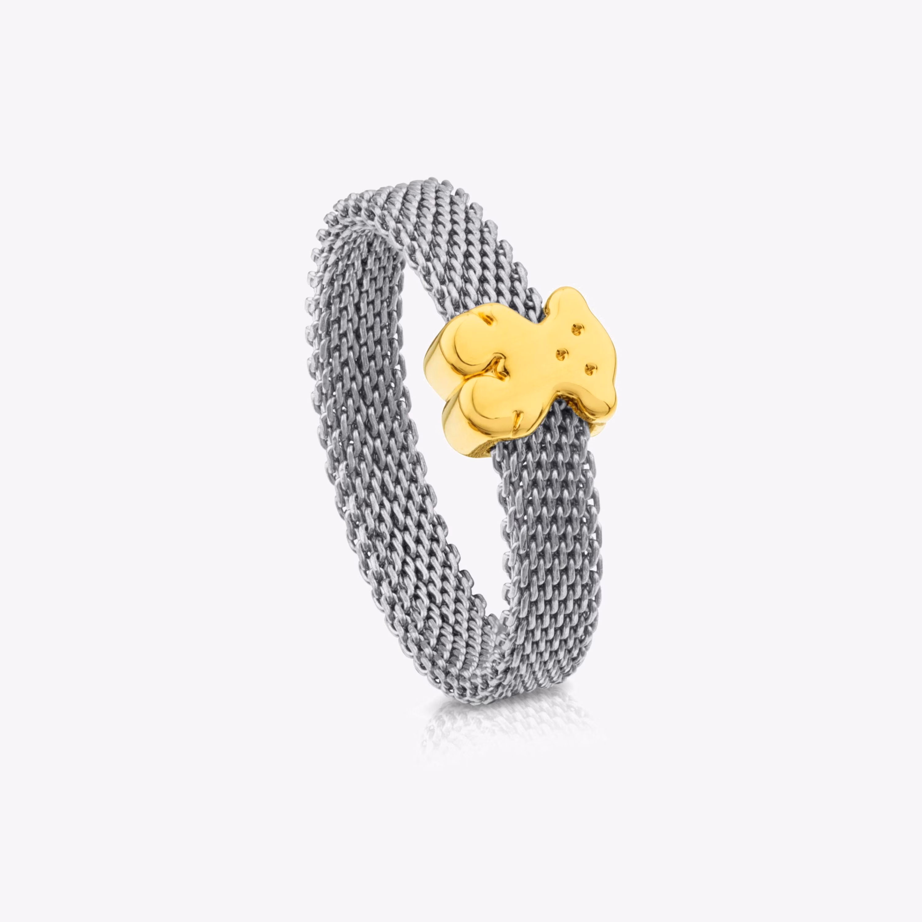 Anillo de acero y oro motivo oso Icon Mesh