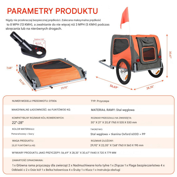Przyczepka rowerowa dla psa do przewozu transporter do 30 kg