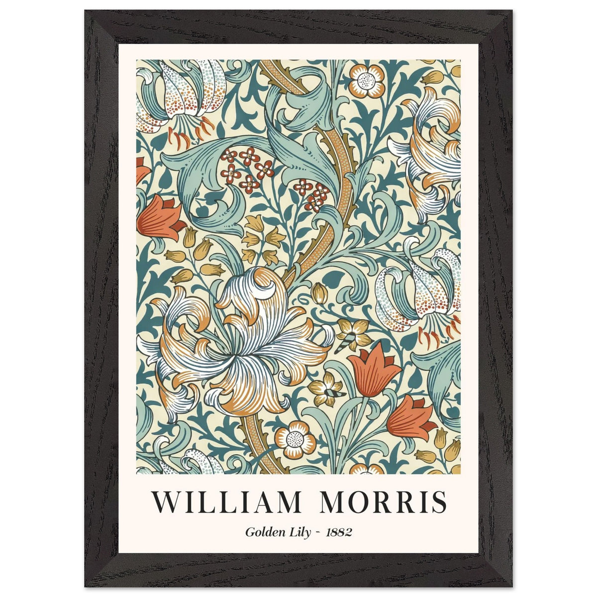 Artfulprints Poster met Lijst William Morris - Golden lilly II 1882  - A4 21x29.7 cm - Groen