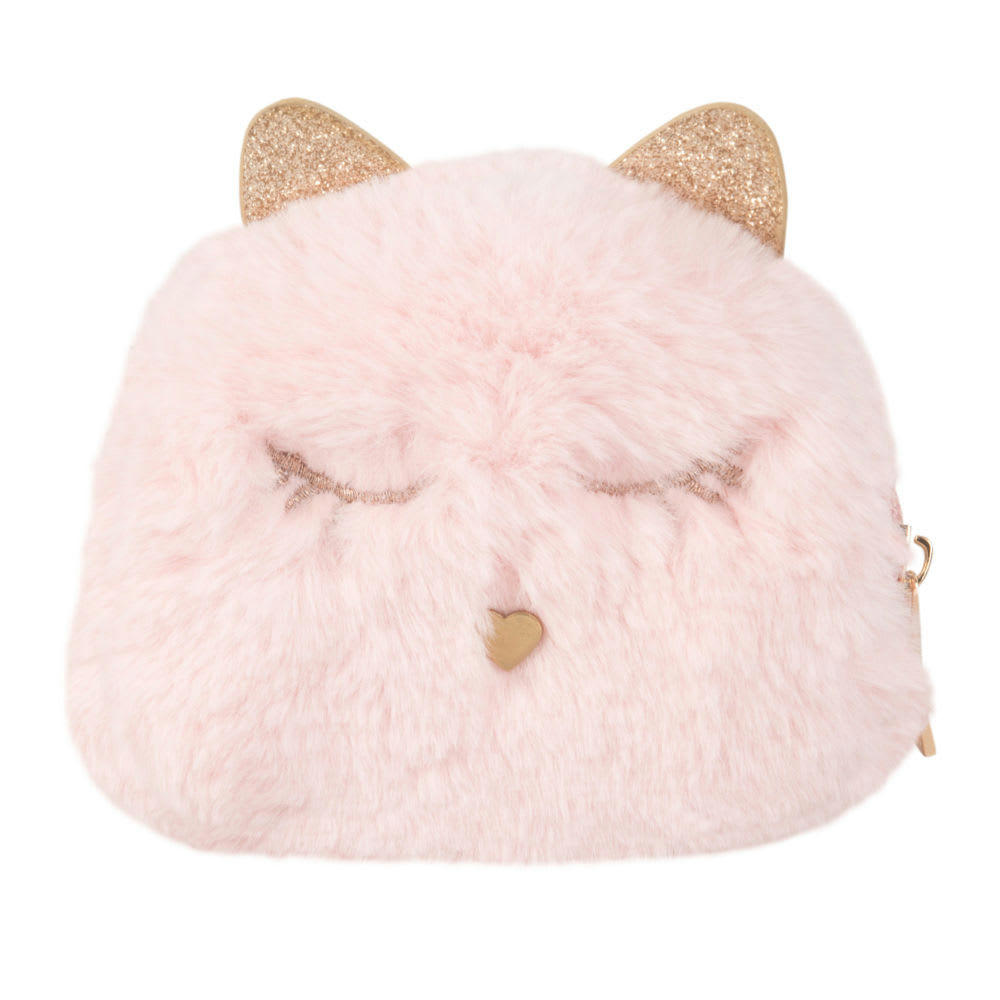 - Trousse chat rose et paillettes dorées