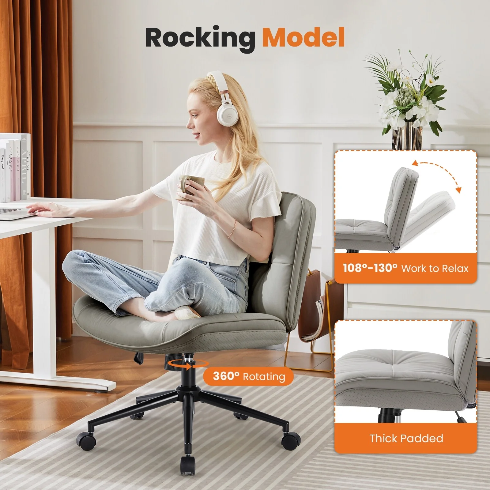 Modern Armless Office Chair with Swivel Wheels, Height Adjustable, and High Density Foam for Office and Home