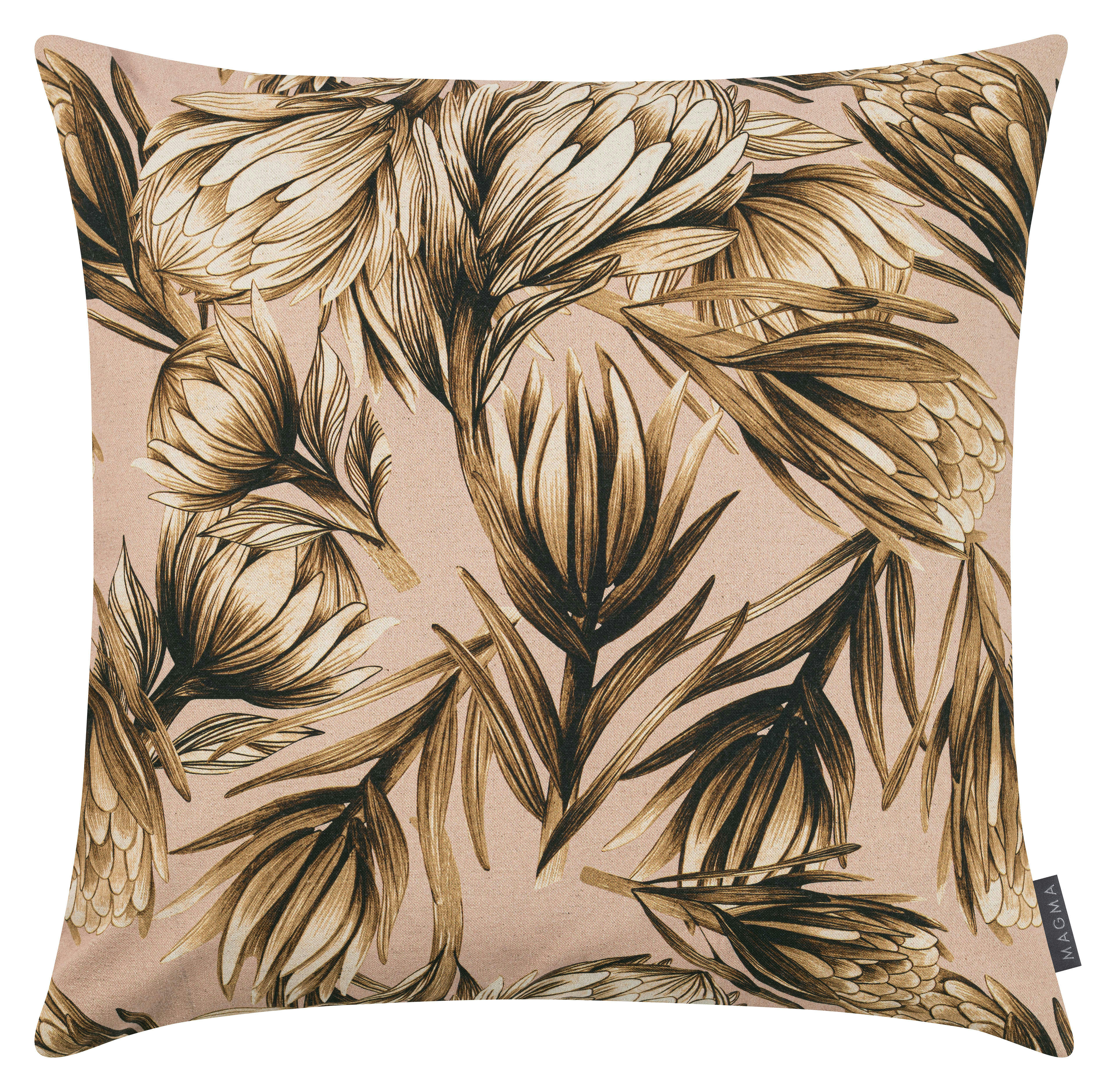 PROTEA - Housse de coussin motif floral imprimé sur fond rose 60x60 - Lot de 2