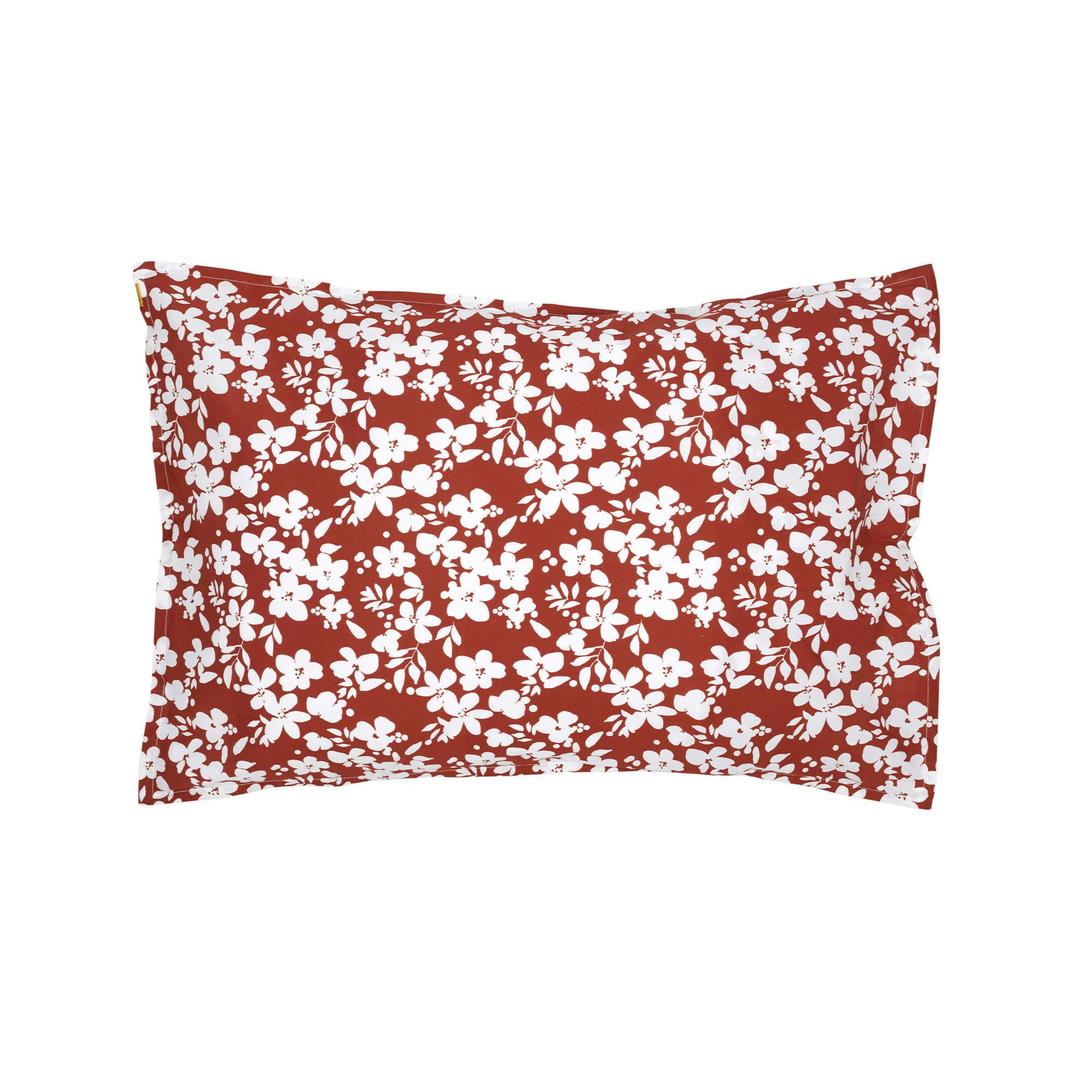 - Taie d'oreiller en percale de coton bio à feurs - rouille 50x70 cm