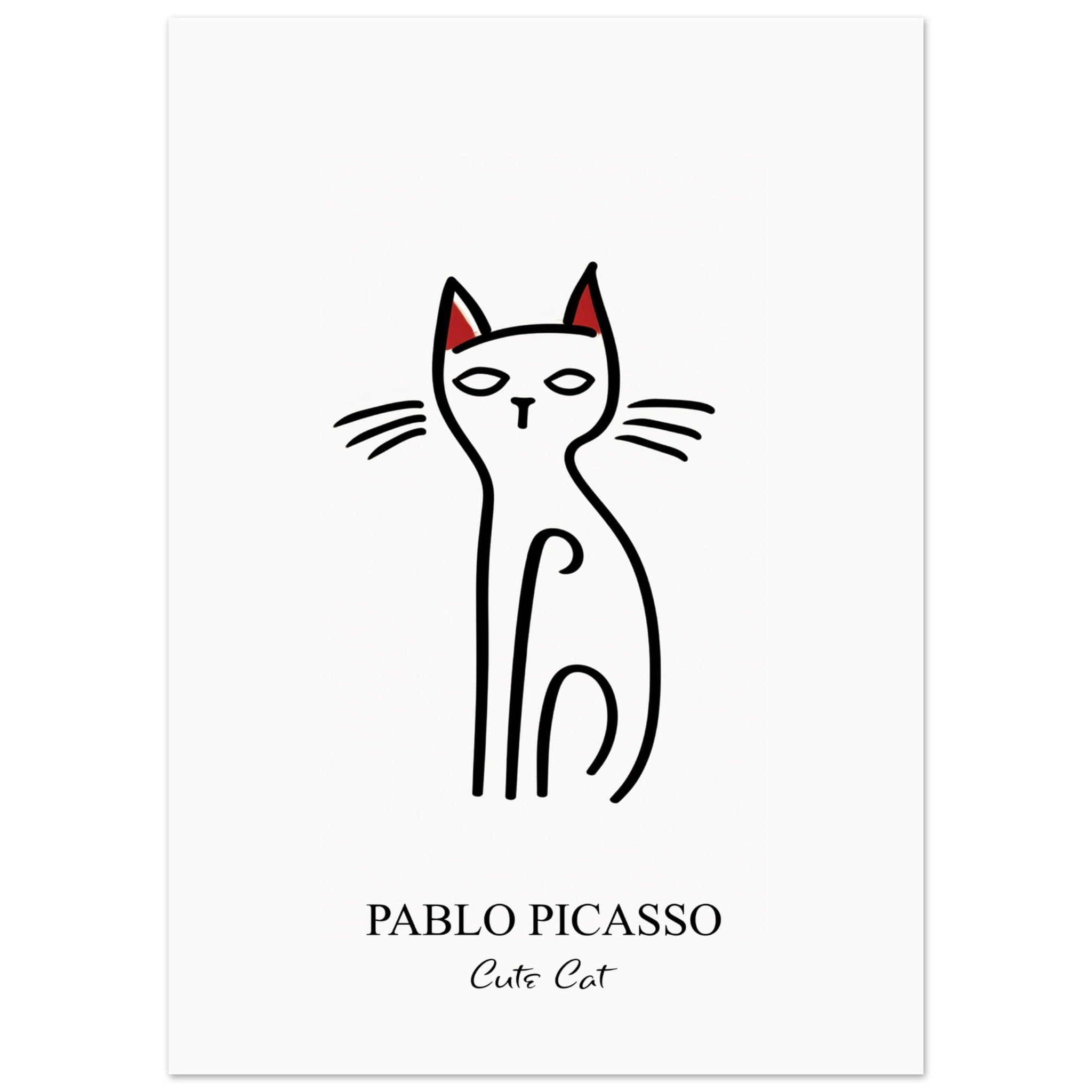 Artfulprints Poster Pablo Picasso - Cute cat  - 50x70 cm - Zwart / Wit