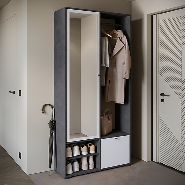 Minio go for it, Ensemble vestiaire DAFNI avec miroir 90x190x33, matera/blanc