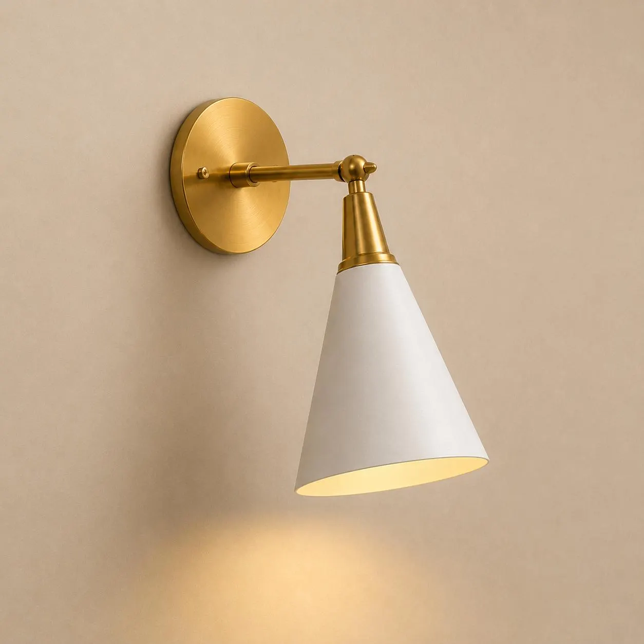 Modern Brass Wall Sconce, White Con Light, Mid Century Wall Lamp, Adjustable Bedside Sconce, Modern Vanity Light, Luxury Brass Lighting