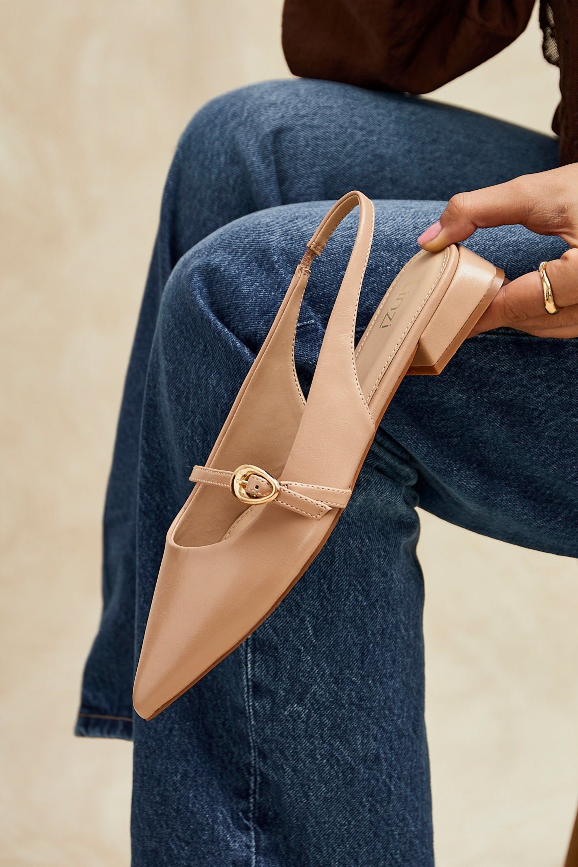 Linzi Align Nude Faux Leather Ballet Flats