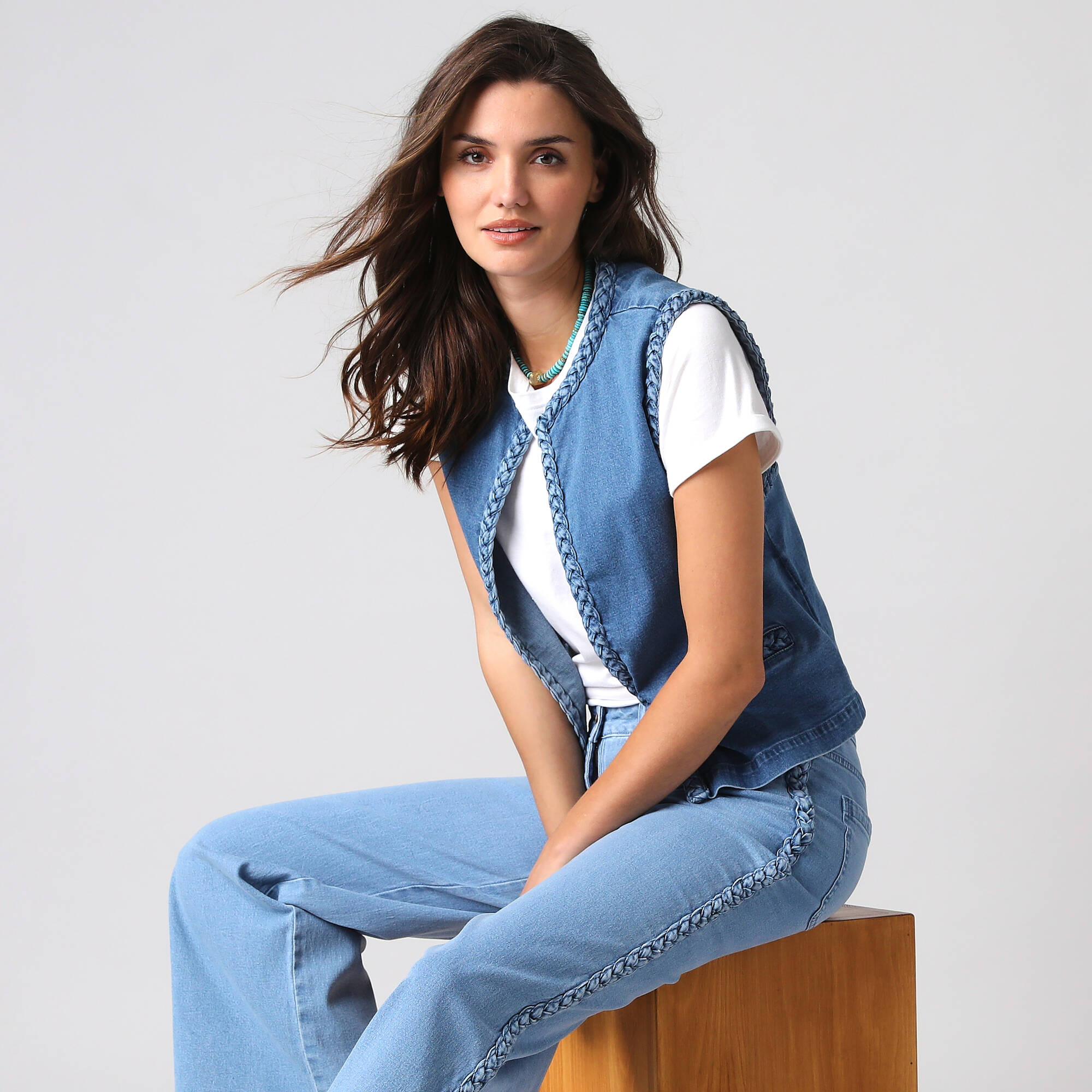 Veste sans manches jean tressé